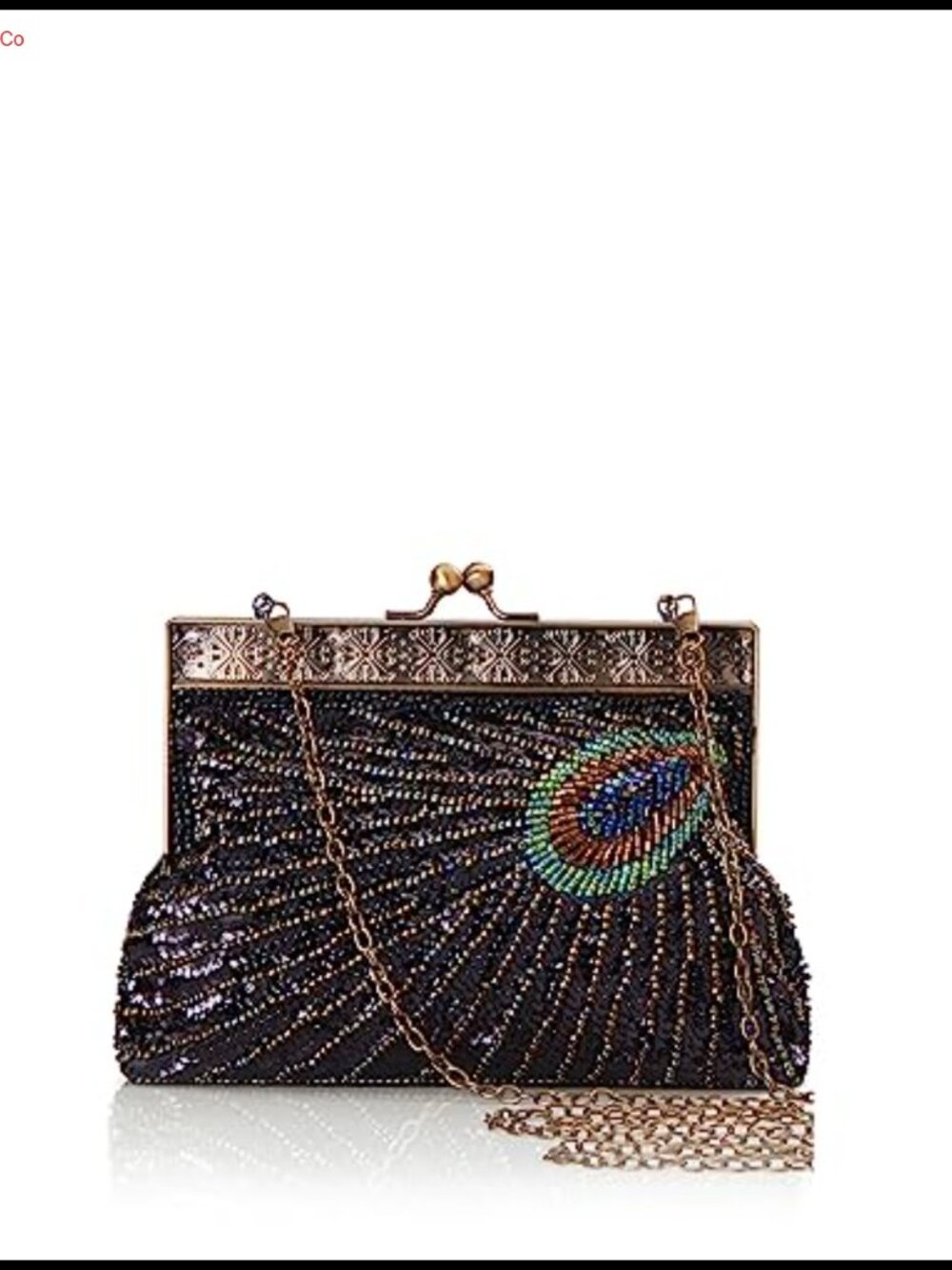 Peacock Sequin Evening Clutch Beaded Handbag with Detachable Chain